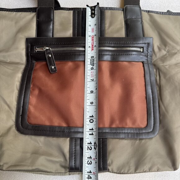 Sandra Roberts Large Tote Bag With Brown Handles & Front Zipper Pocket - Picture 9 of 12